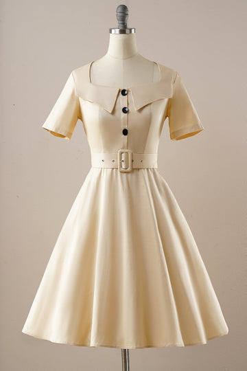 Vintage Apricot Square Neck 1950s Dress